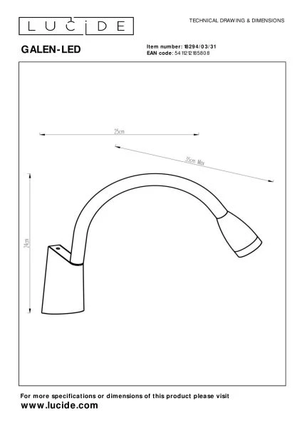 Lucide GALEN-LED - Bettlampe / Wandleuchte - LED - 1x3W 3000K - Weiß - technisch